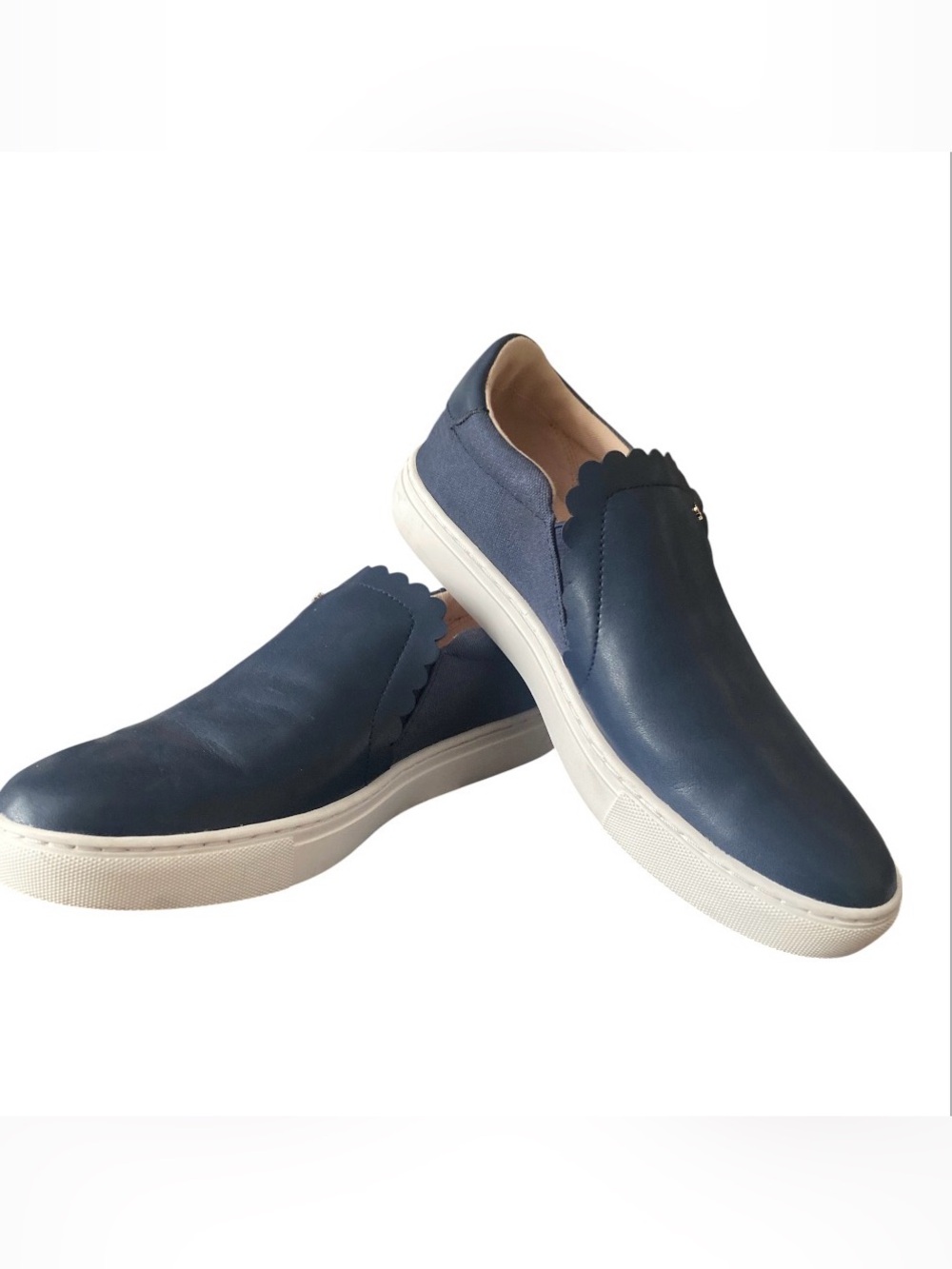 Kate Spade Andi Navy Blue Leather and Canvas Scalloped Slip-On Sneakers - Picture 5 of 9
